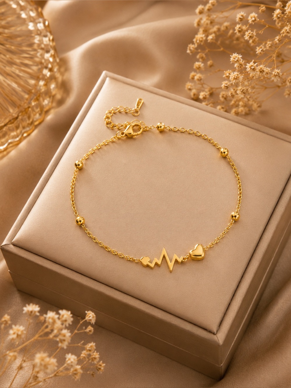 Gold Heartbeat Chain Bracelet - Women's Gold ankle